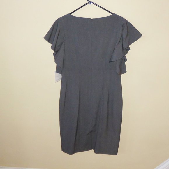 Calvin Klein Sheath Dress, Gray with Ruffled Sleeves, Sz 8 NWT - Picture 6 of 10
